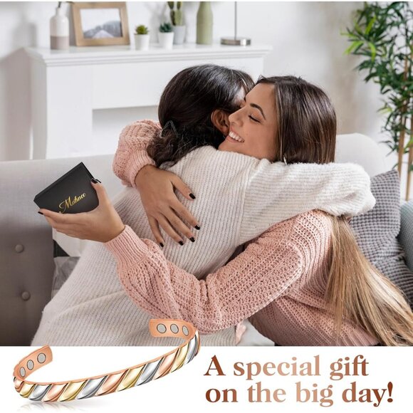 Stylish Tricolor Adjustable Copper Bracelet with Magnetic Benefits - Gift Ready - Picture 5 of 7